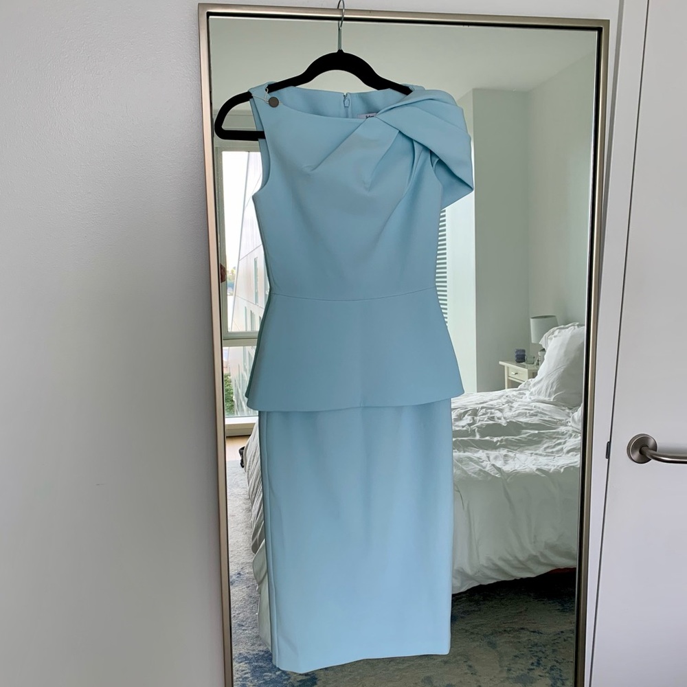 Safiyaa Mablia Draped Crepe Midi Dress Baby Blue NWT Size 2 - Picture 3 of 8